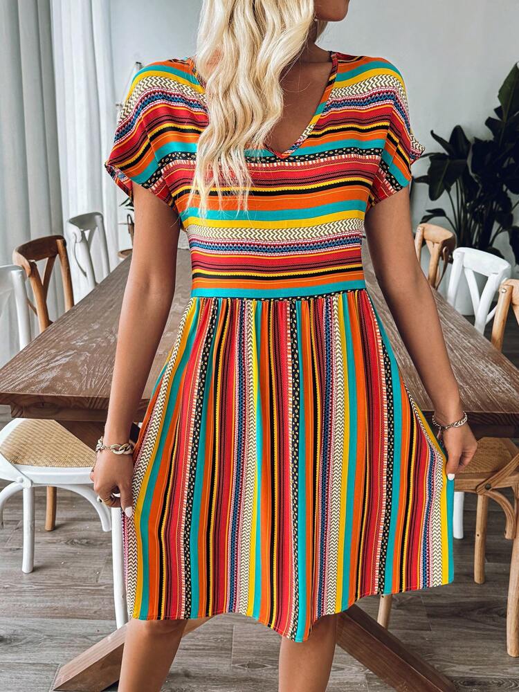 Women Bohemian Striped Summer Dress Ivyshape