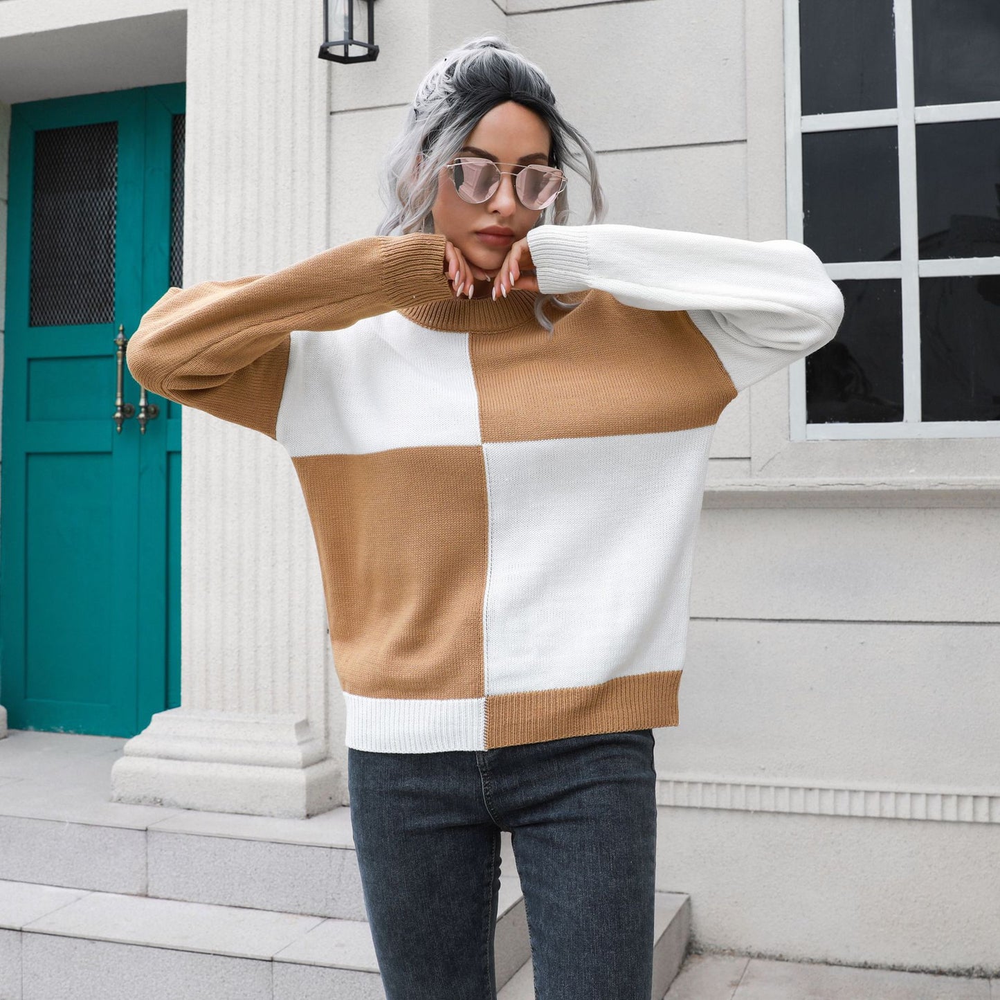 Women's Casual Sweater with Block Stripe Design and Comfortable Fit Ivyshape