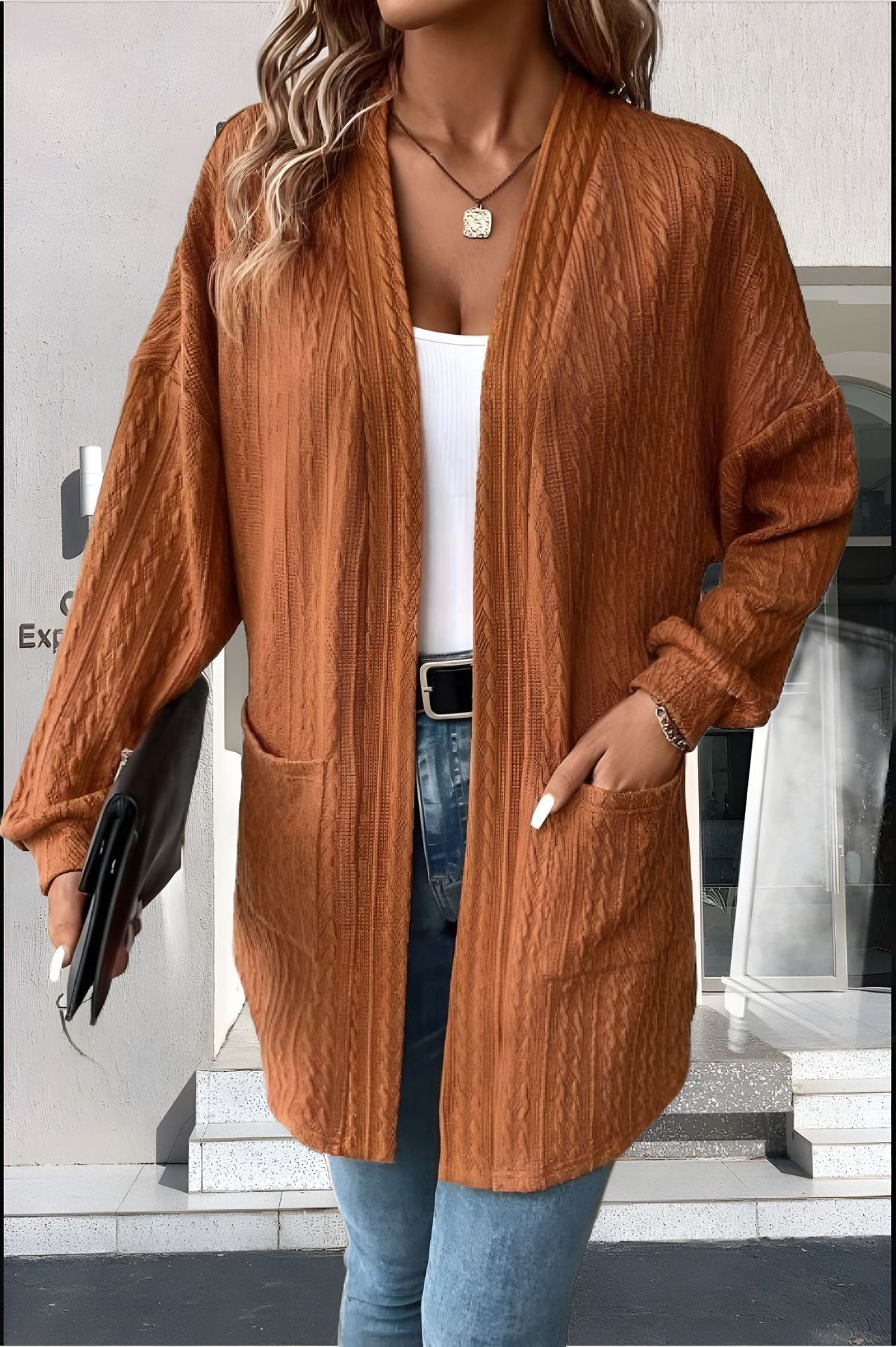 Ladies casual cardigan with pockets Ivyshape