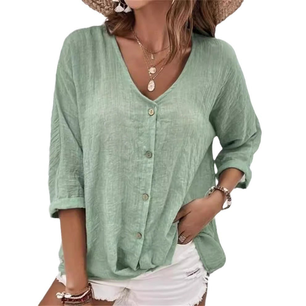 Women's airy blouse with button placket Ivyshape