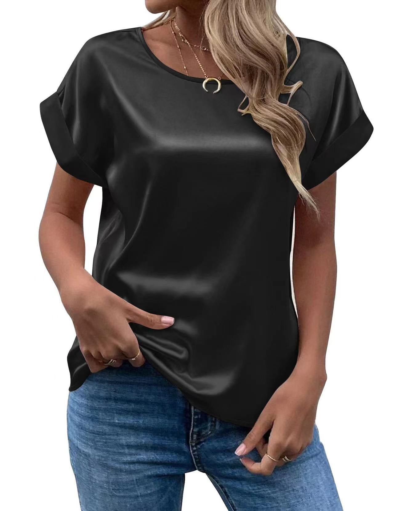 IvyShape | Women's Short Sleeve Satin Shirt