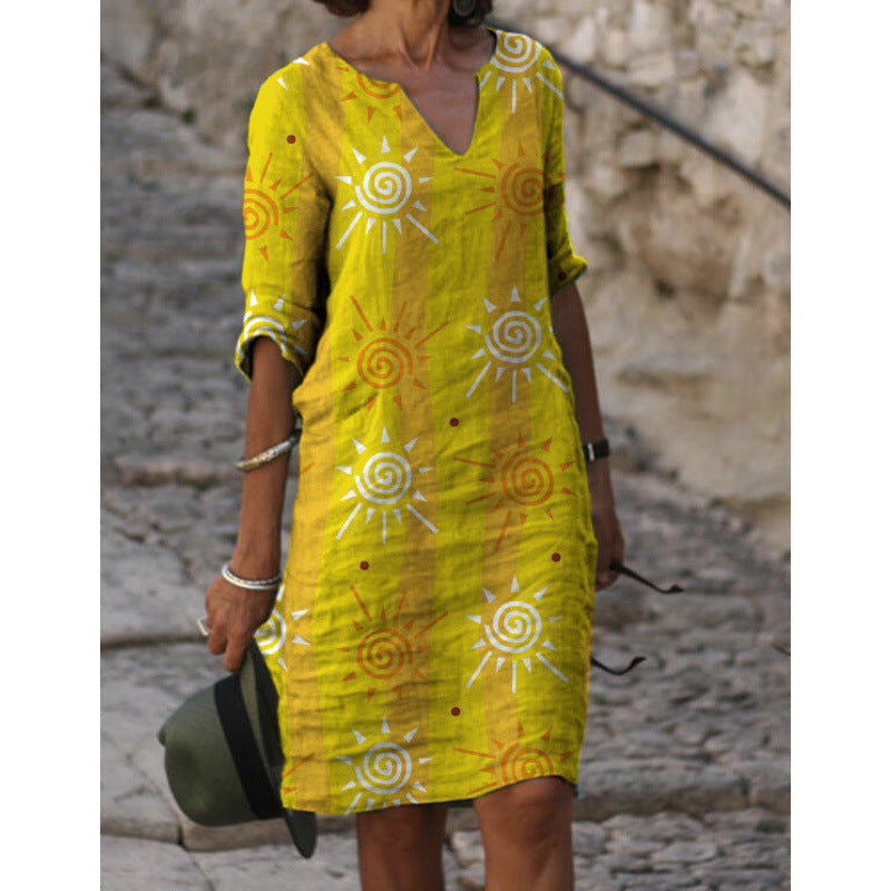 Women's Summer Linen Dress with Modern Pattern Ivyshape