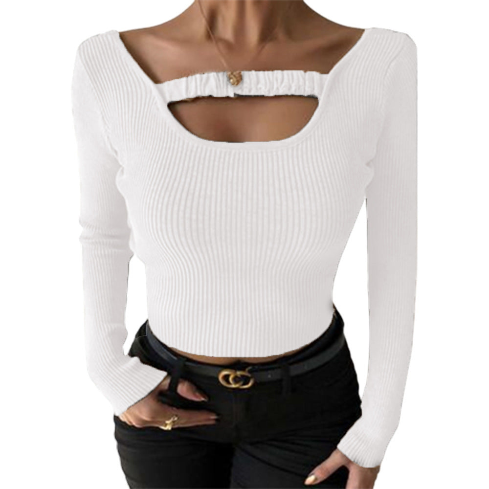 Women Long-sleeved top with sophisticated neckline and rib knit design Ivyshape