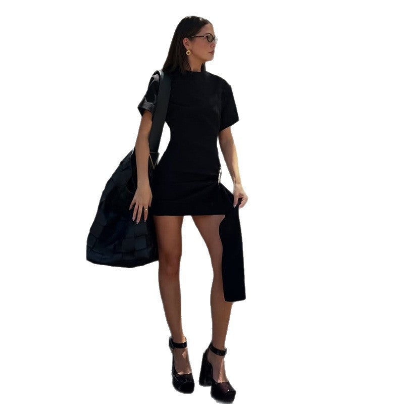 Women Asymmetrical Min Dress with Elegant Slit and Refined Details Ivyshape