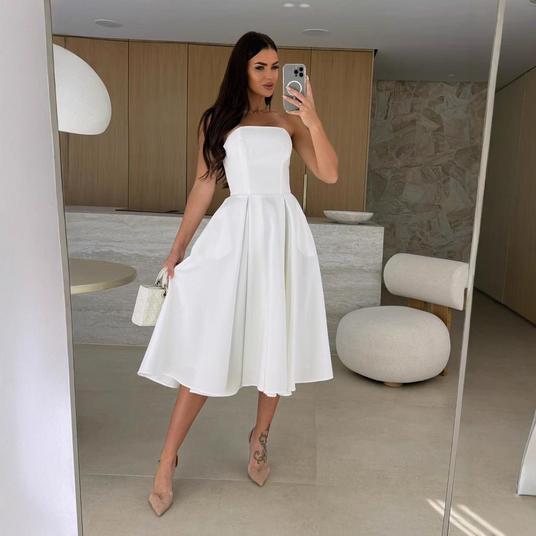 Women Strapless A-Line Midi Dress Ivyshape