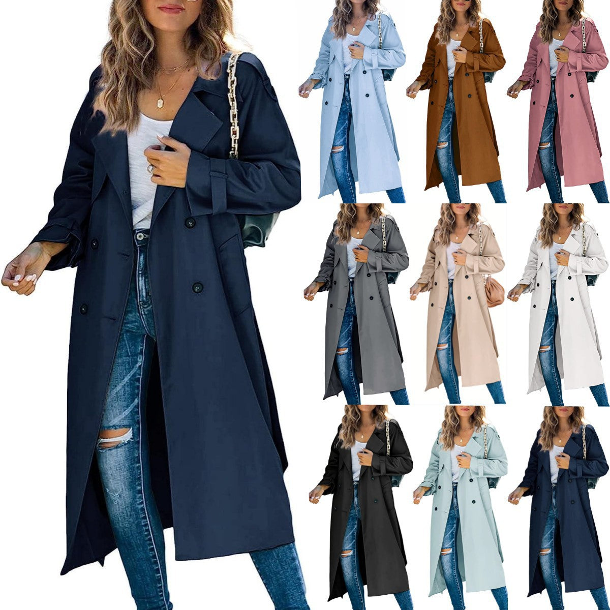 Women Elegant Oversized Style Trench Coat with Waist Belt Ivyshape