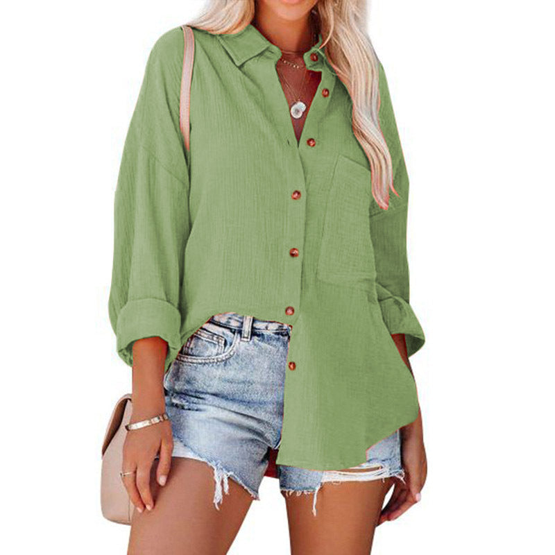 Ladies Chiffon Shirt with Wide Sleeves and Practical Breast Pocket Ivyshape