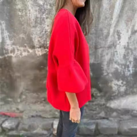 Ladies' trendy cardigan with eye-catching bell sleeves and loose fit Ivyshape