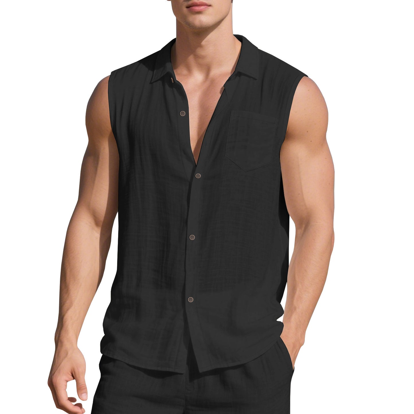 Men's sleeveless holiday shirt with buttonable collar Ivyshape