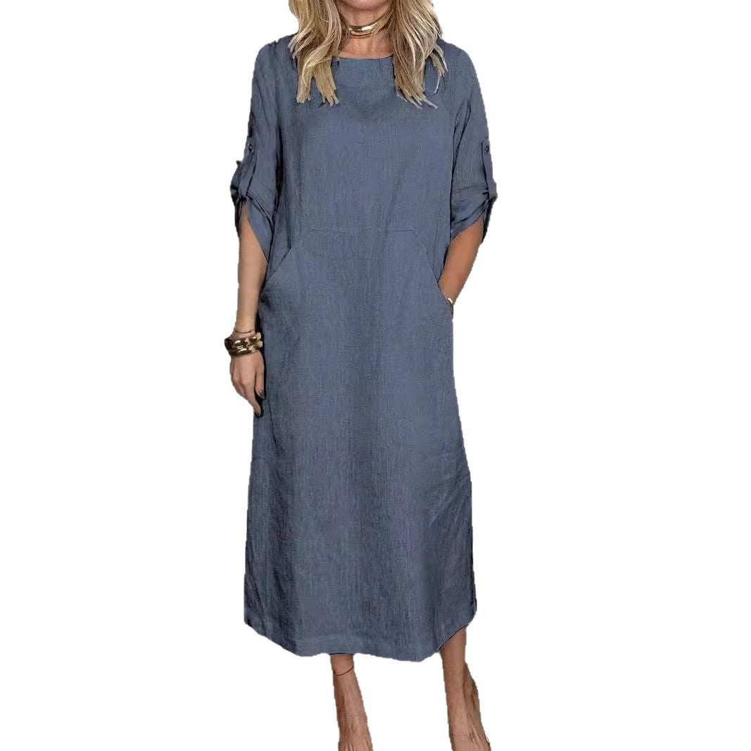 Women casual long sleeve dress with practical pockets and trendy cut Ivyshape