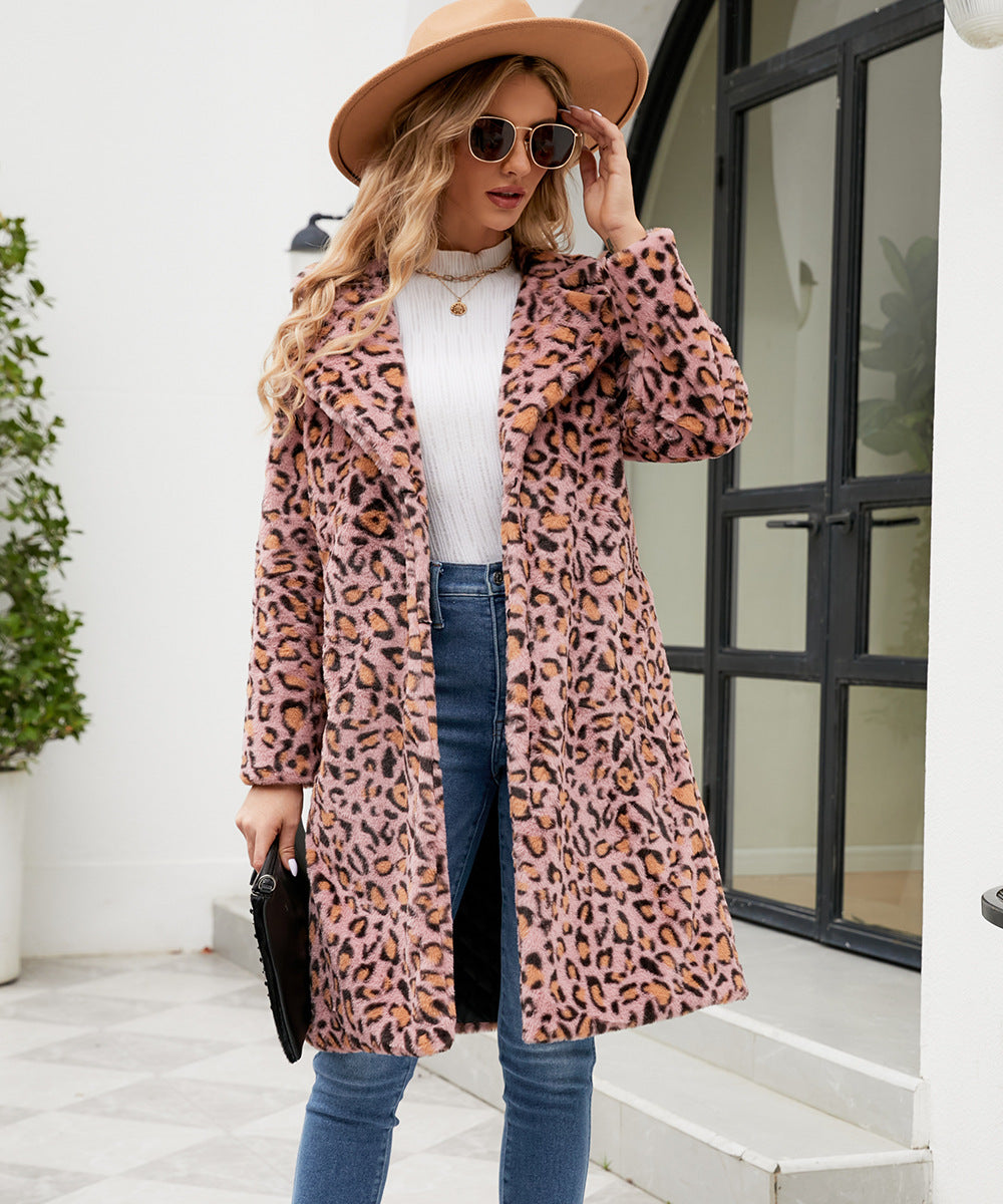 Women's Luxurious Faux Fur Coat with Leopard Design Ivyshape