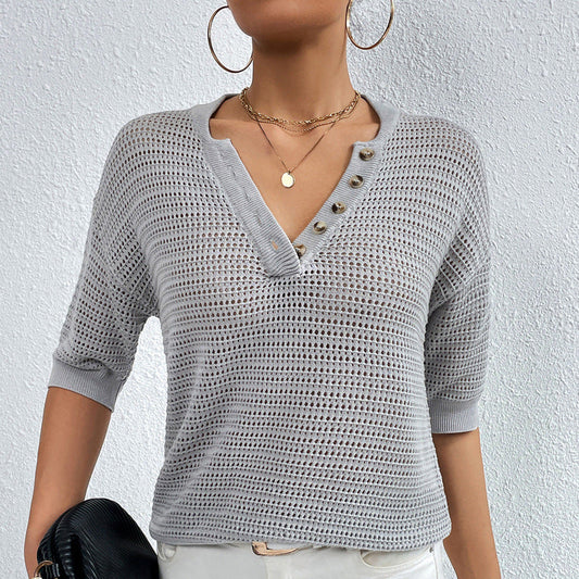 IvyShape | V-Neck Open Knit Sweater