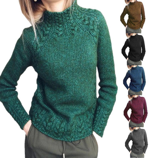 IvyShape | Solid Color Twisted Pattern Knit Sweater for Women