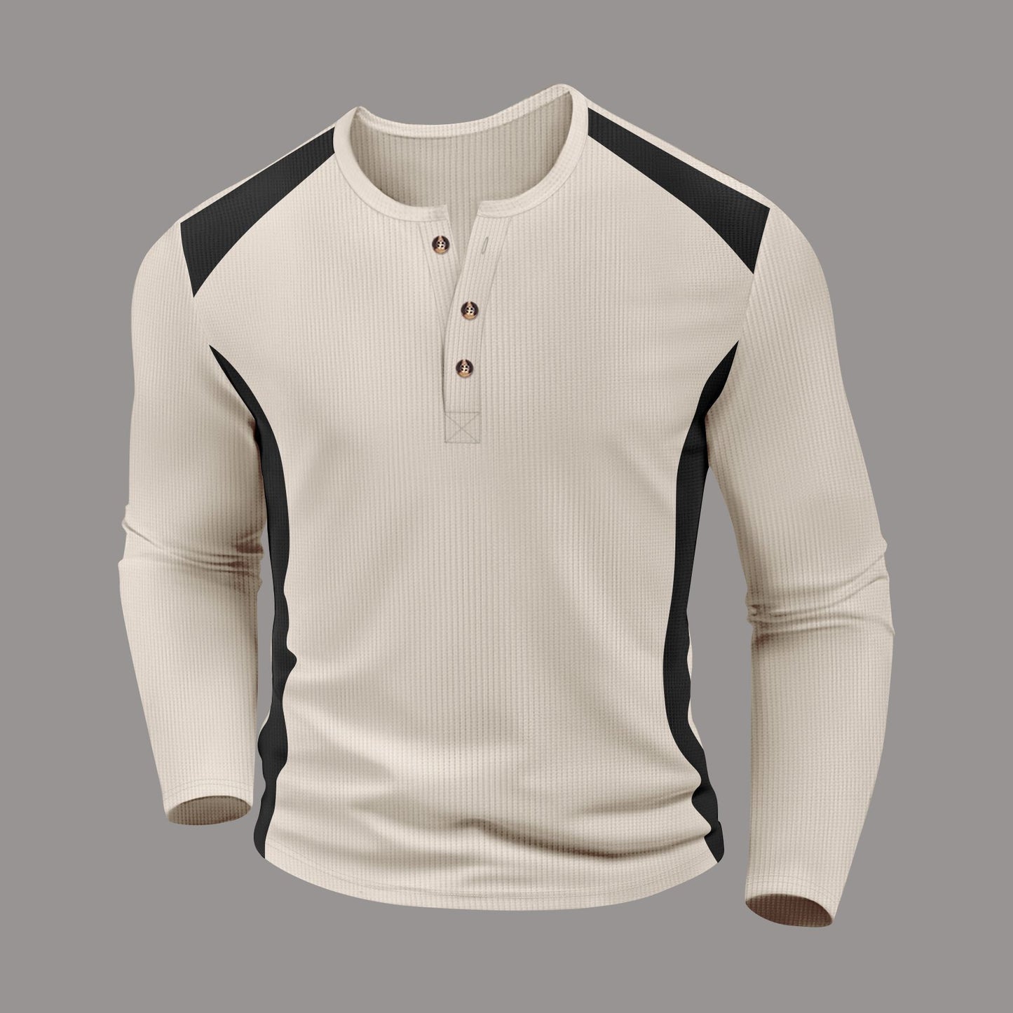 Men's long sleeve Henley shirt made of breathable material with contrast details Ivyshape