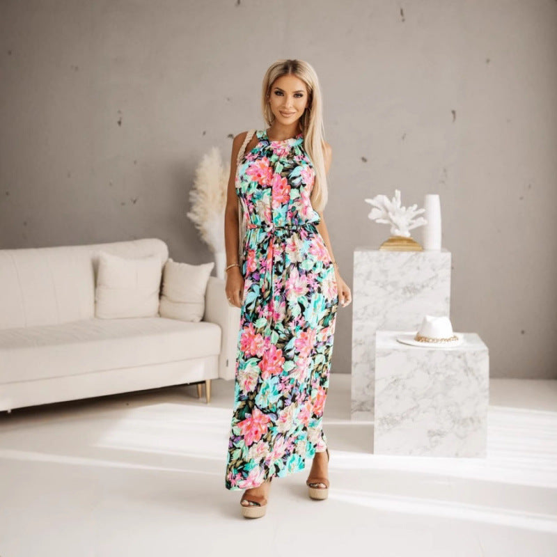 Women's Floral Maxi Dress with Halter Design Ivyshape
