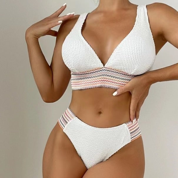 Women's Swimwear Set with sophisticated wave pattern and high-cut design Ivyshape