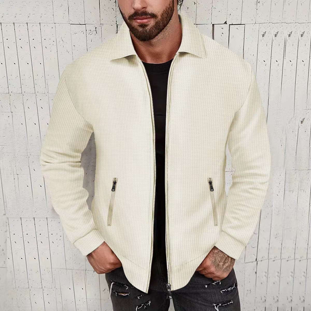 Men's Fashion Cardigan with Textured Design and Side Pockets Ivyshape