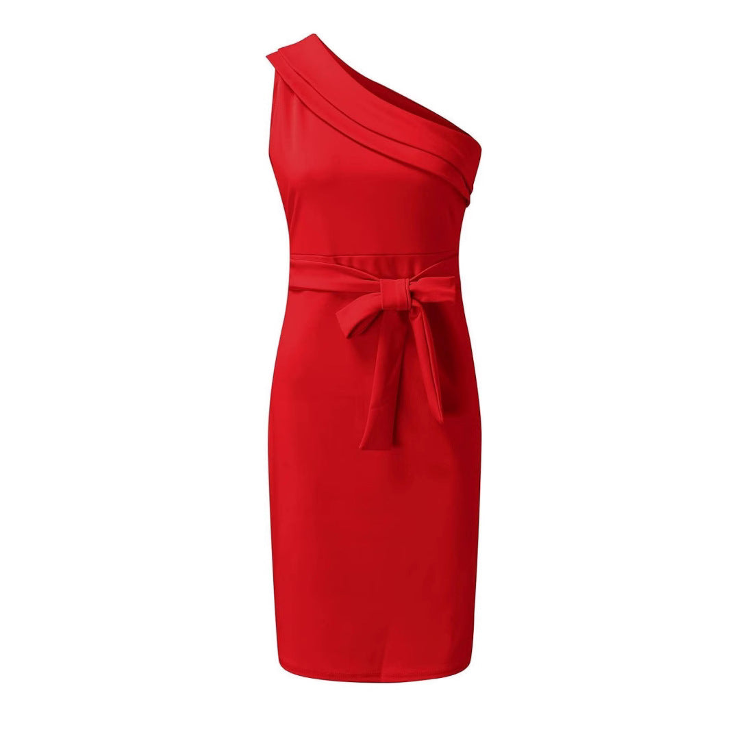 Women Elegant Wrap Dress with Asymmetrical Top and Tailored Cut Ivyshape