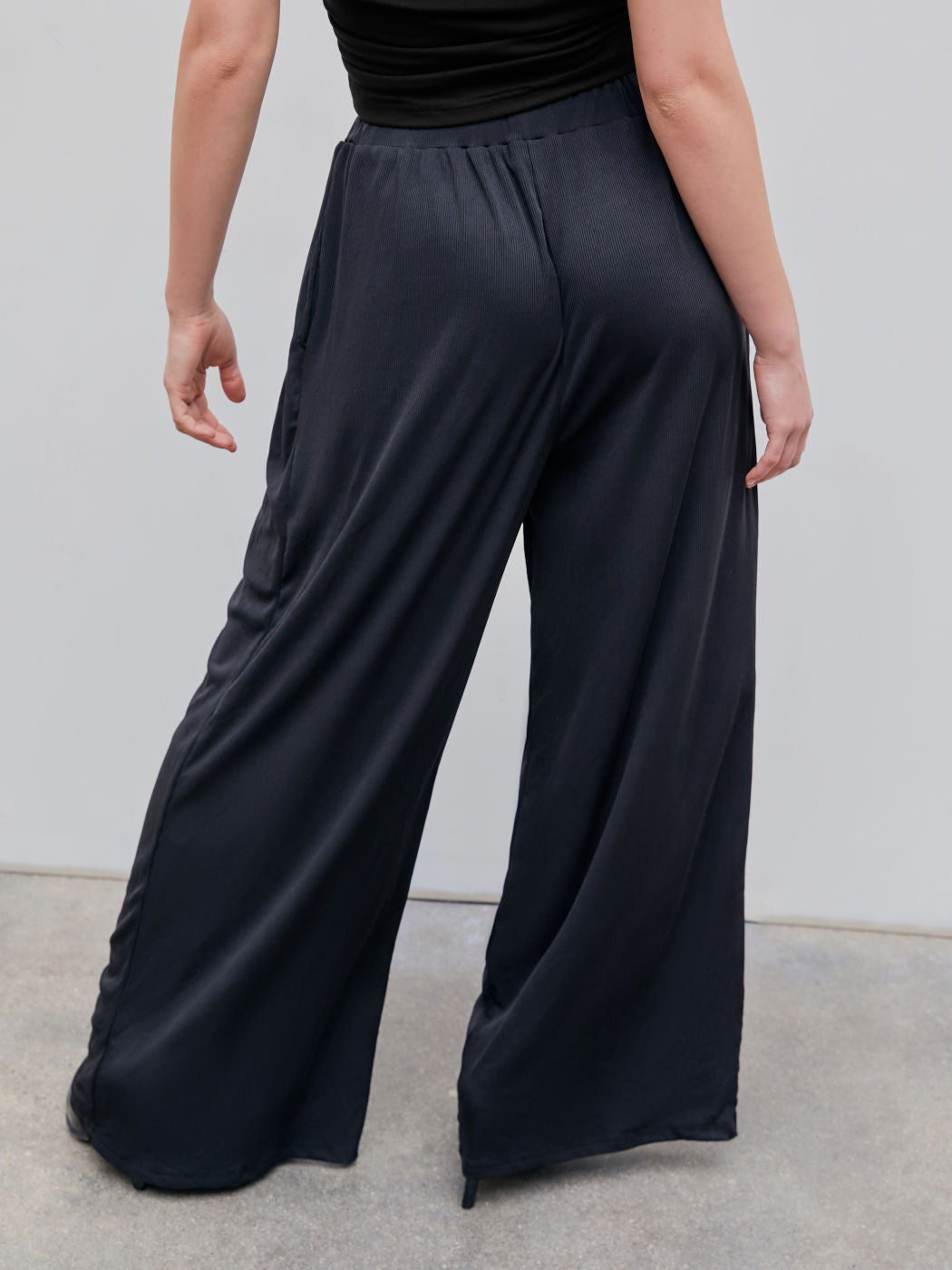 Ivyshape | Elastic Waist Wide-Leg Casual Pants