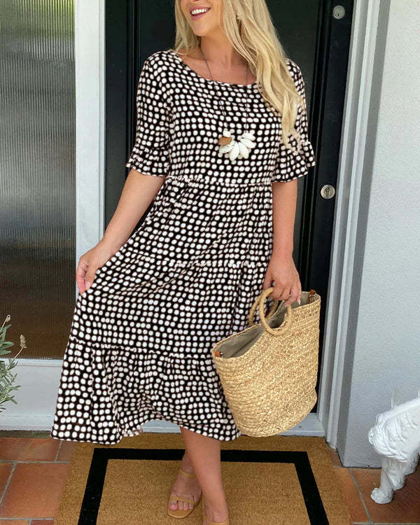 Women's Summer Midi Dress with Charming Dot Pattern and Elastic Waist Ivyshape