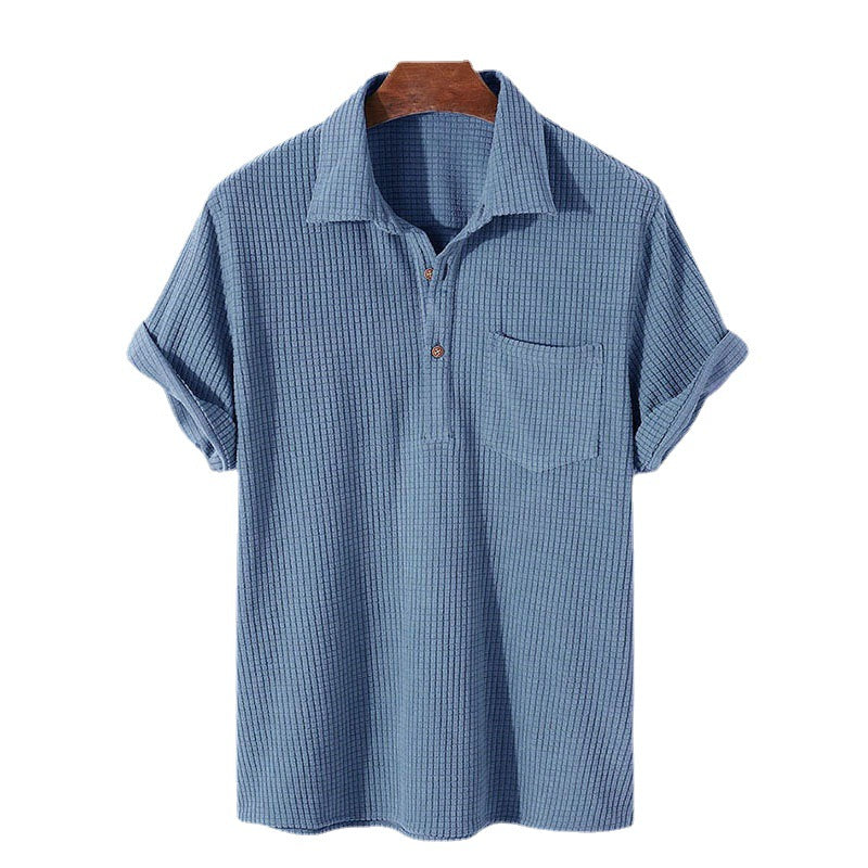 Men's Short Sleeve Henley Shirt with Textured Fabric and Practical Chest Pocket Ivyshape