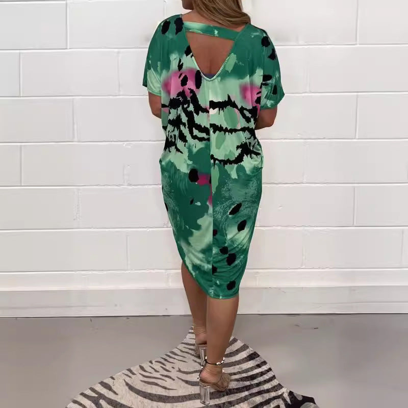 Women's midi dress with modern animal print and soft stretch material Ivyshape