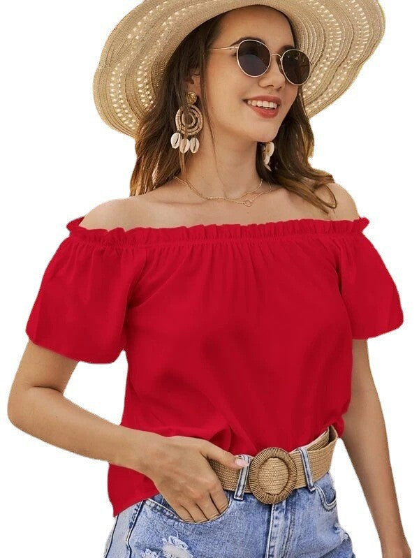 Women Off-Shoulder Ruffle Shirt Ivyshape
