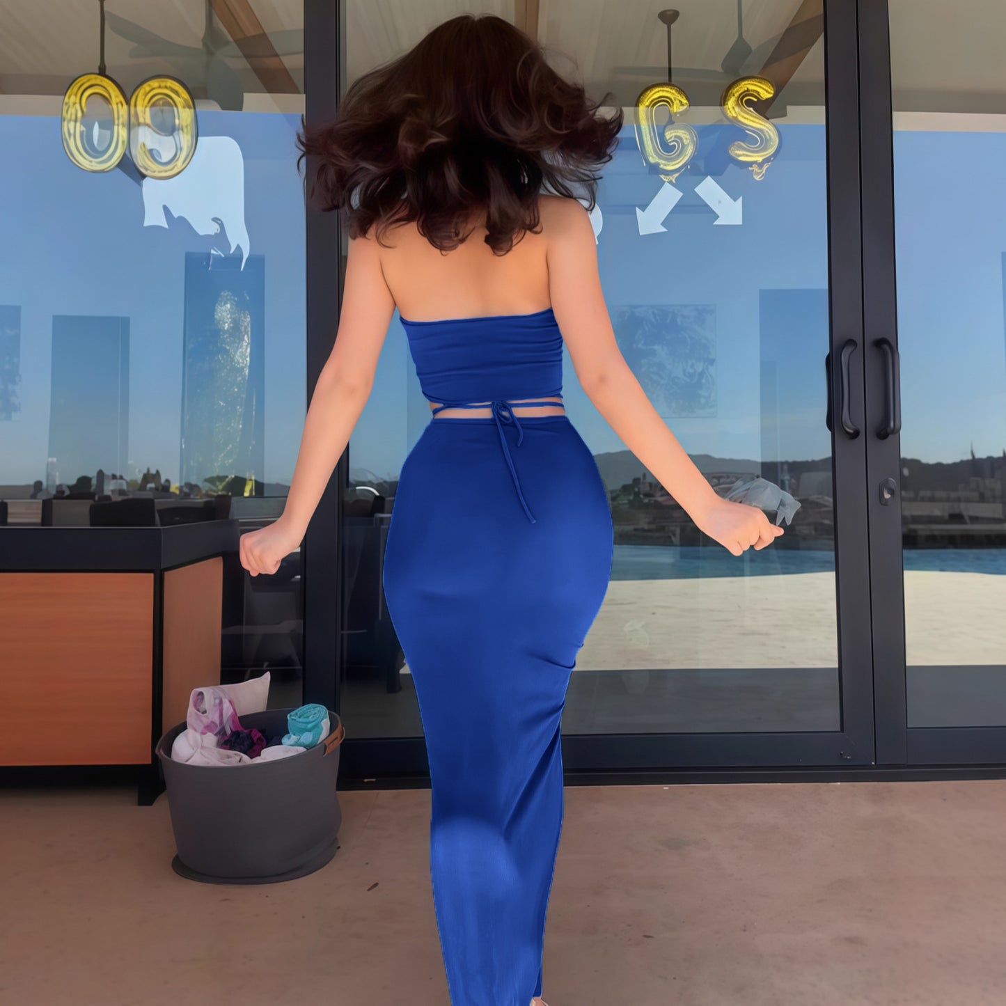 Women Elegant Maxi Dress with sophisticated gathering element and sexy back cutout Ivyshape