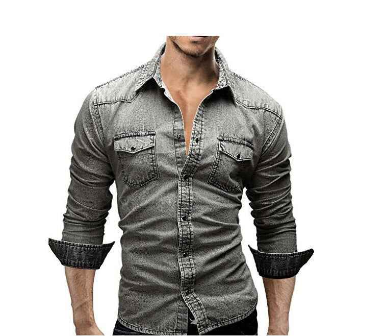Men's denim shirt with stylish flap pockets and fashionable slim fit Ivyshape