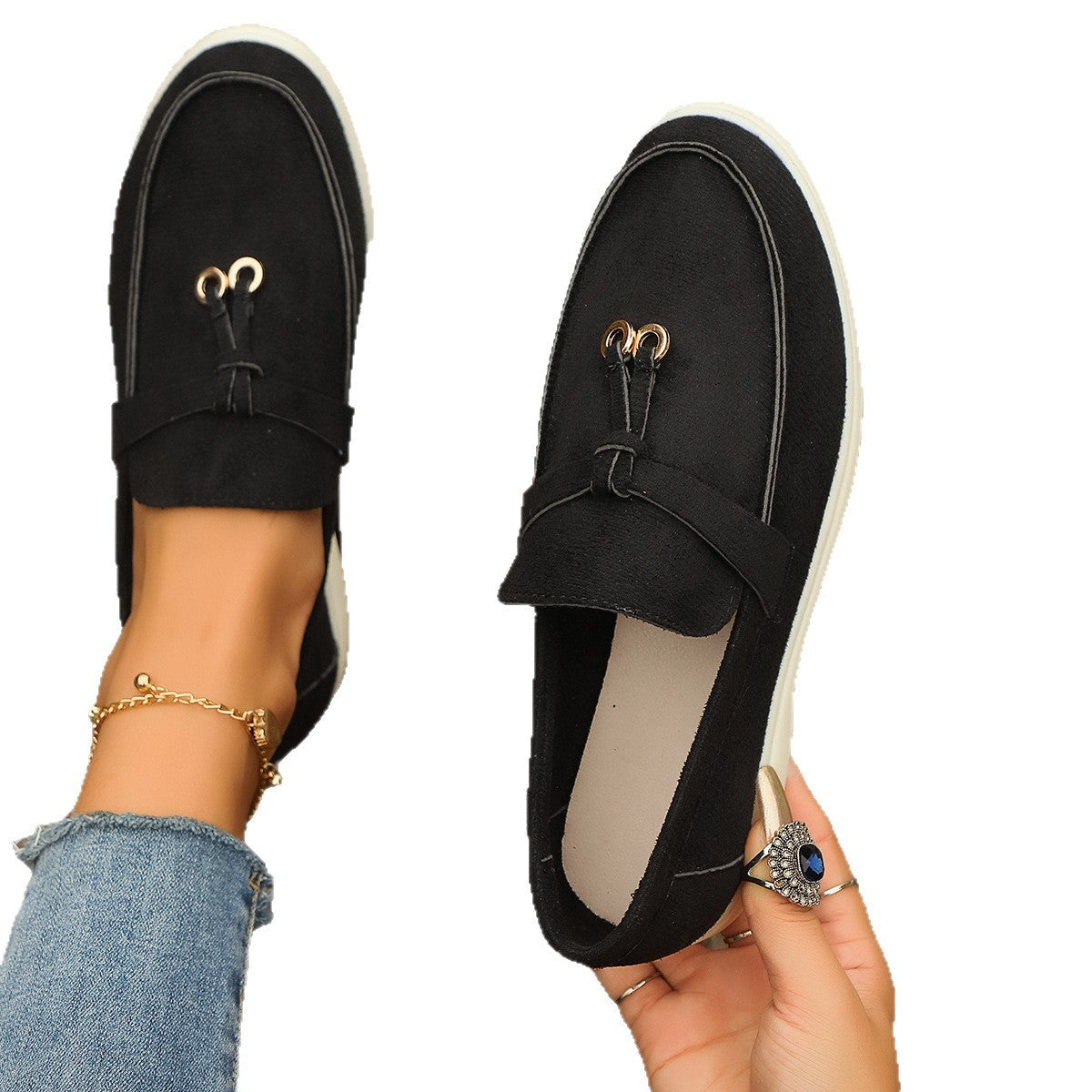 Women's loafers with elegant lacing design and fashionable metal detail Ivyshape