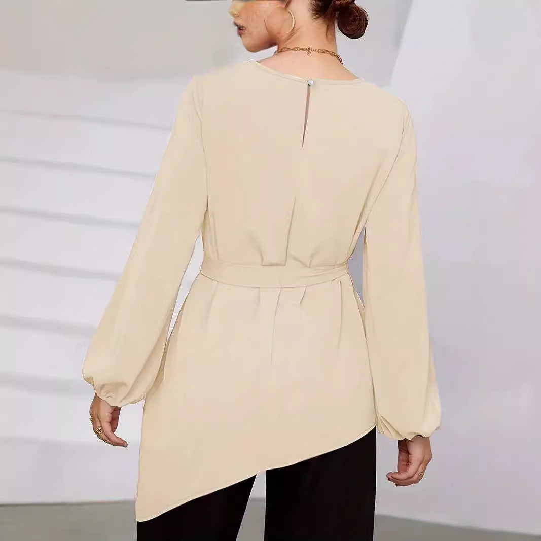 Women Elegant Wrap Blouse with Long Sleeves Ivyshape