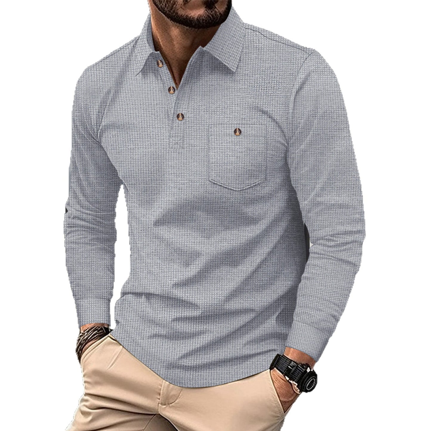 Men's long-sleeve shirt with trendy design and practical chest pocket Ivyshape