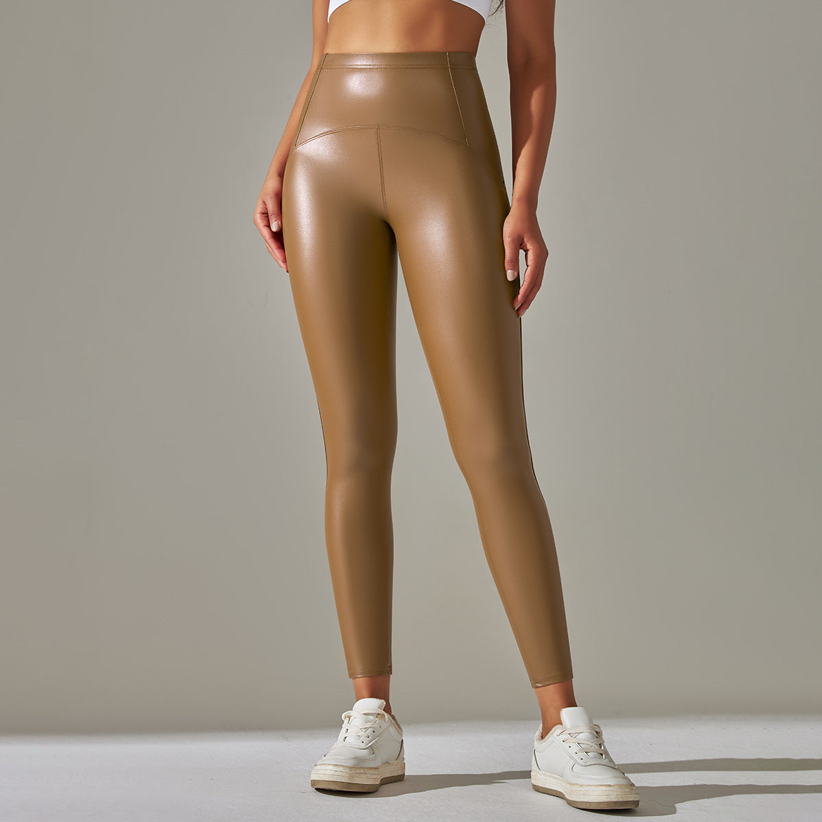 Womens high-waisted, shiny fitness leggings with sculpting effect Ivyshape