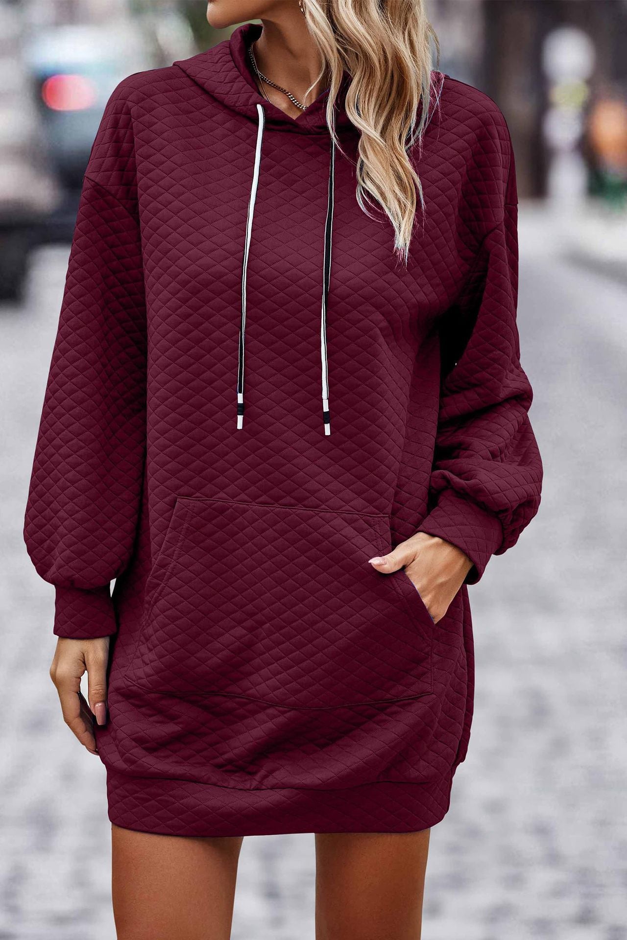 Women’s Oversized Hoodie Dress made of high-quality Sweat Fabric with Texture Ivyshape