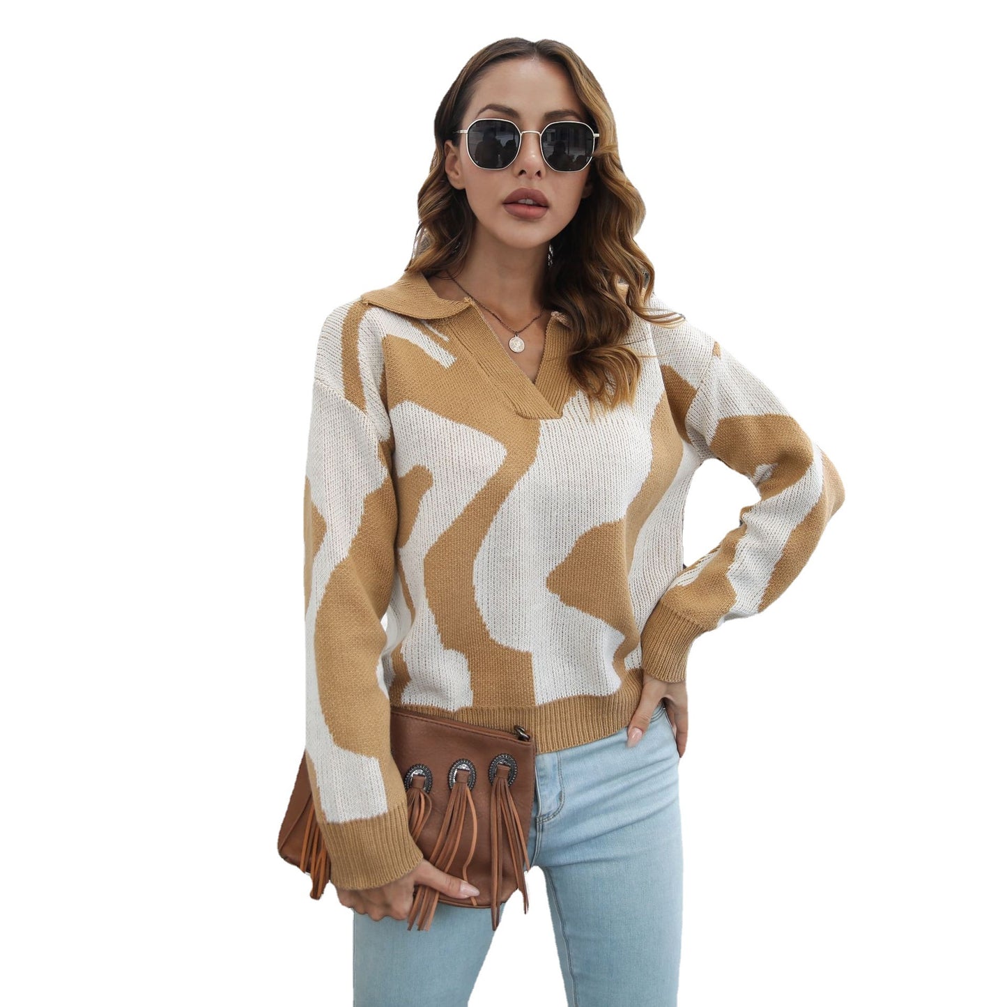 Women's casual knitted sweater with modern pattern Ivyshape