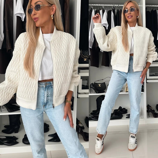 Women elegant quilted jacket with voluminous sleeves Ivyshape