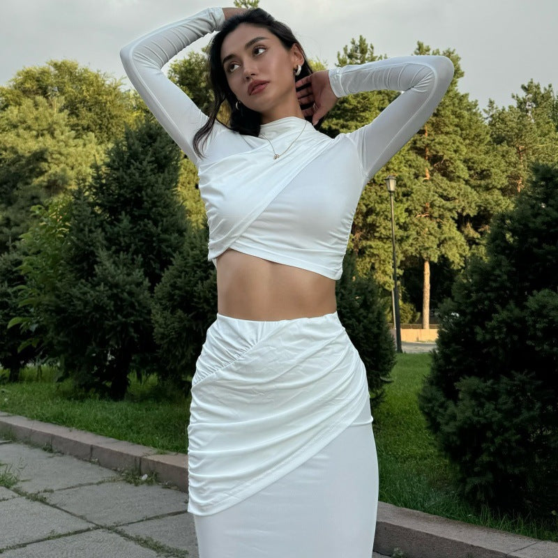 Women Elegant Wrap Dress with Gathered Design and Long Sleeve Ivyshape