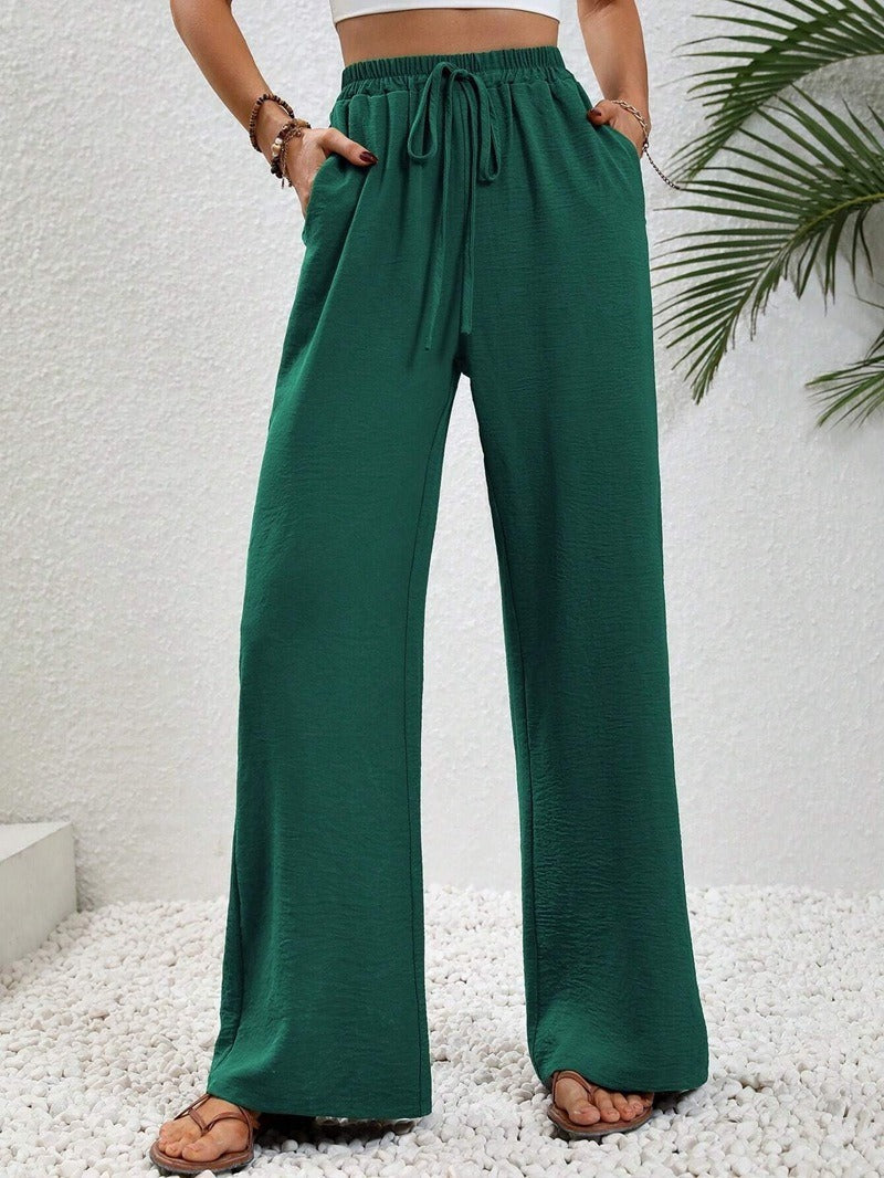 Women's Relaxed Palazzo Pants with Elastic Waistband and Side Pockets Ivyshape
