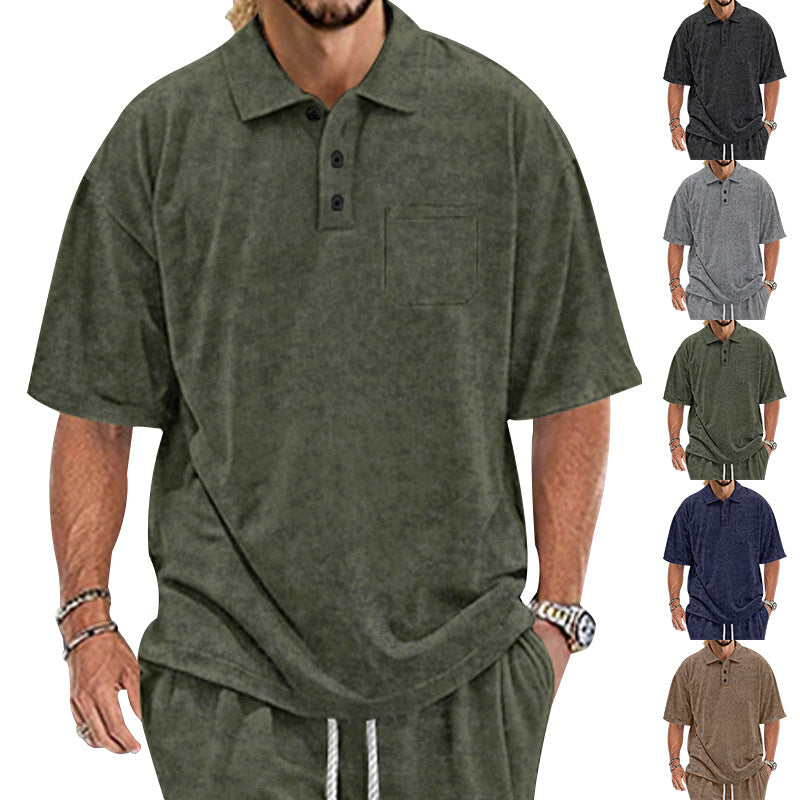 Men's polo shirt with textured design and practical buttons Ivyshape
