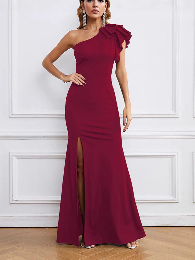 Women Elegant Wrap Dress with Asymmetric Ruffle Ivyshape