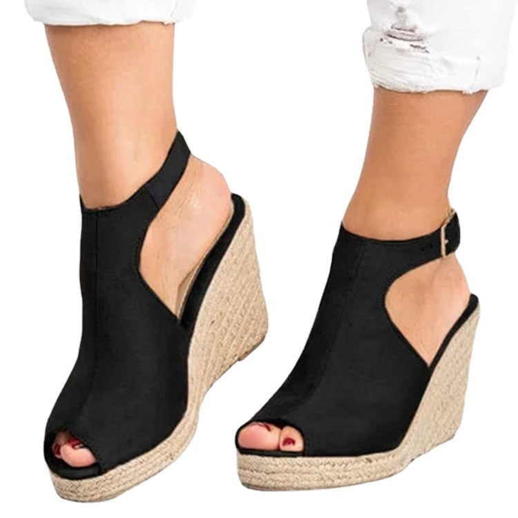 Women's wedge slides with open toe area and adjustable strap Ivyshape