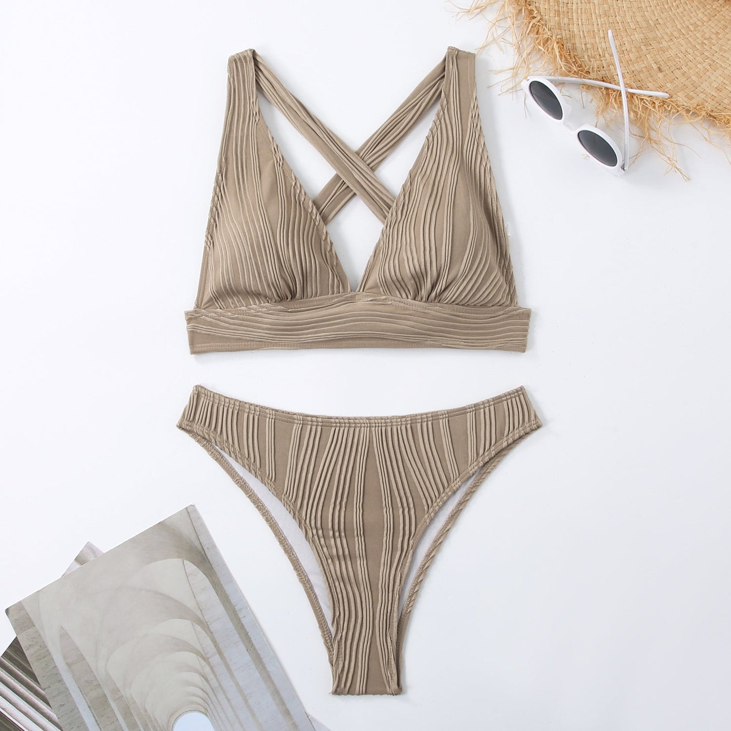 Ladies Triangle Bikini with modern folding design and adjustable straps Ivyshape