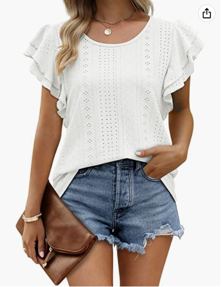 Women Ruffle Sleeve Casual Blouse Ivyshape