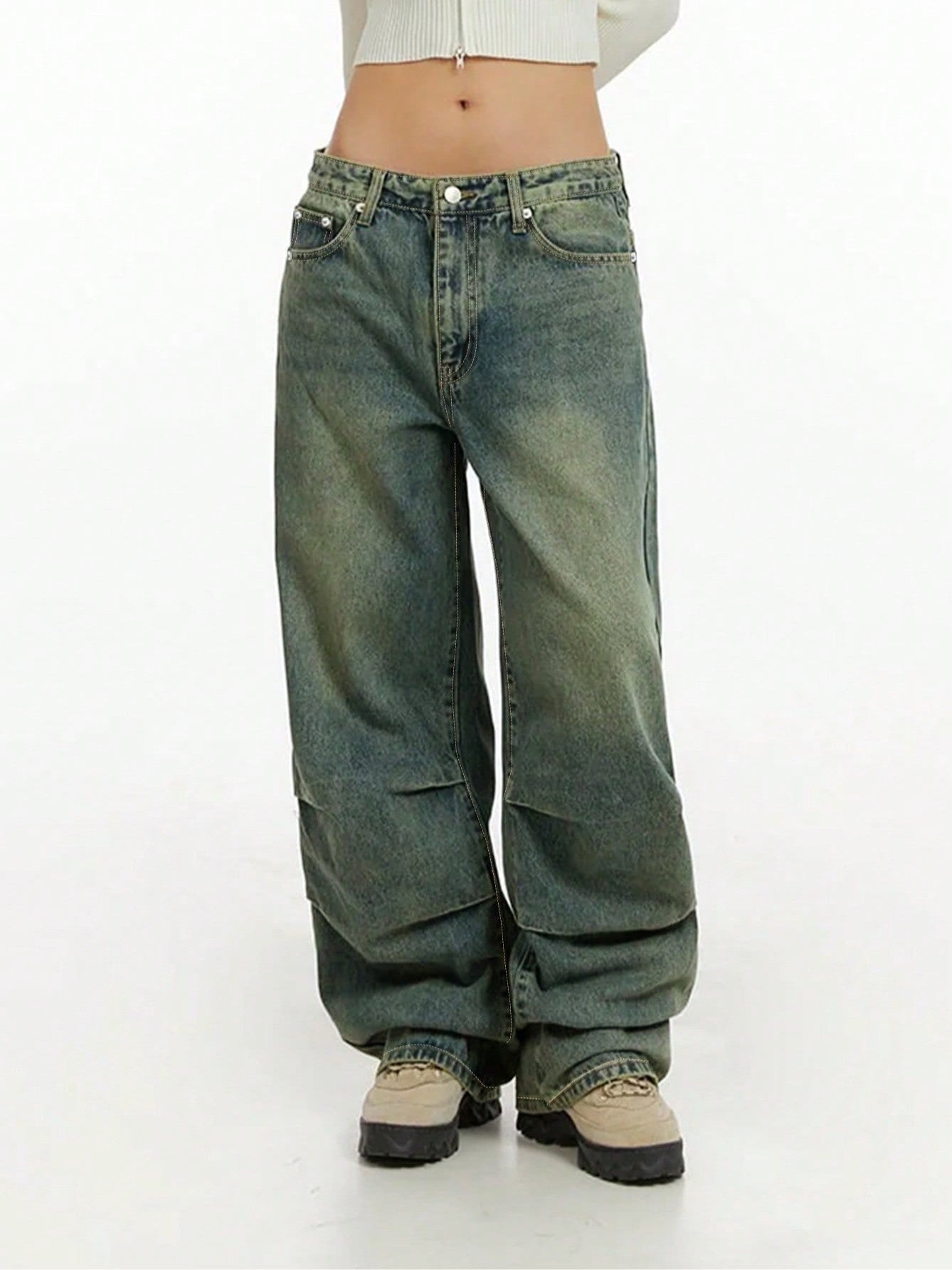 Women's Baggy Jeans with High Waistband and Wide Legs Ivyshape
