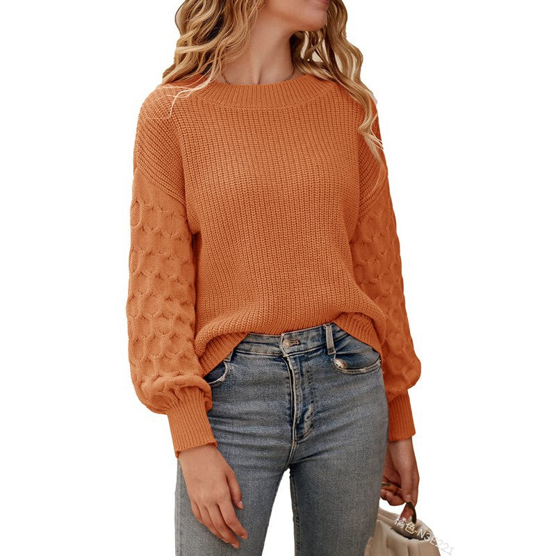 IvyShape | Solid Color Lantern Sleeve Knitted Top