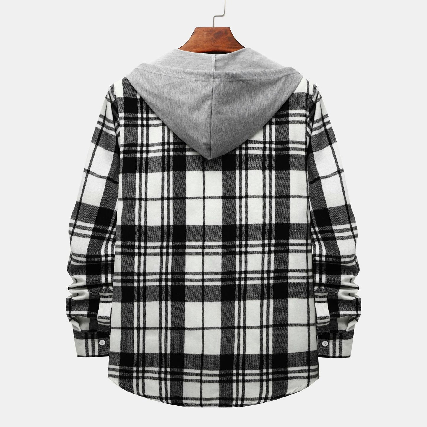 Men's check shirt jacket with integrated hood and stylish design Ivyshape
