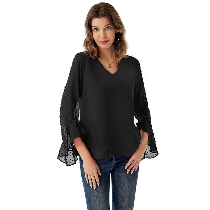 IvyShape | Chiffon Thin Shawl Sleeve Long Sleeve Top