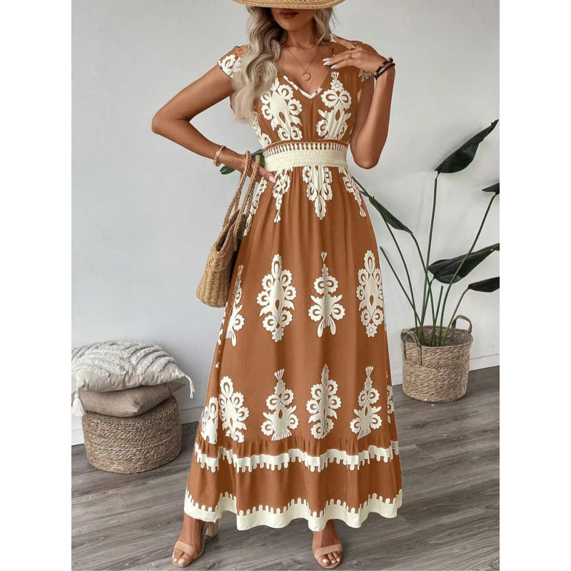 Women Bohemian Maxi Dress with A-Line Silhouette Ivyshape