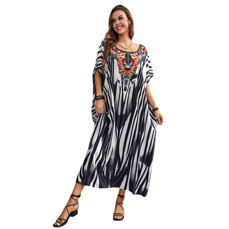 Women's beach kaftan with artistic animal motif and luxurious details Ivyshape