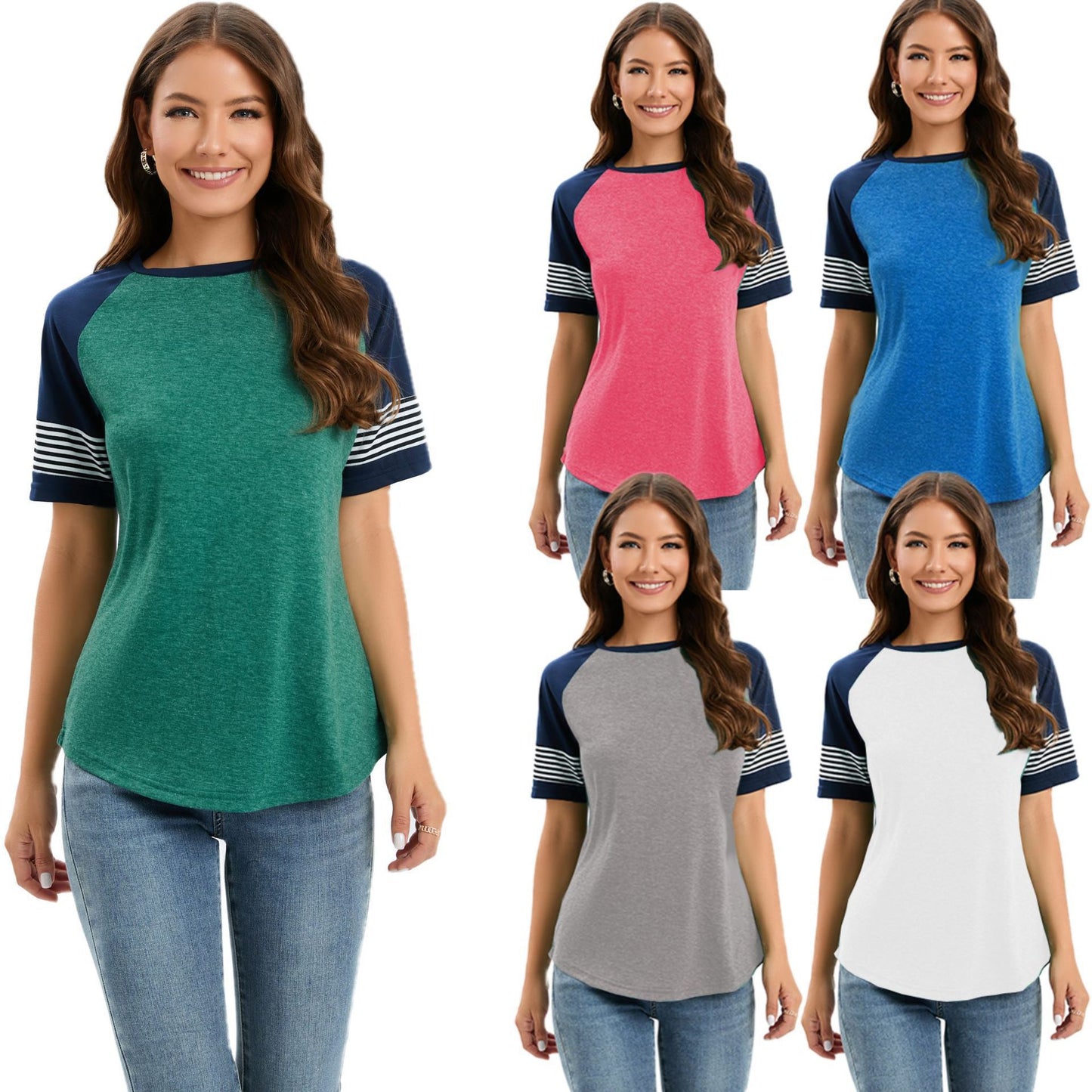 Ladies sporty raglan shirt with stylish striped sleeves Ivyshape